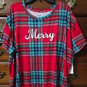 Red Plaid 'Merry' T-Shirt 2x-3x Night Gown